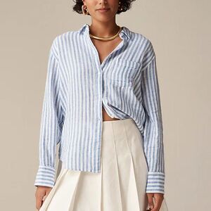 J Crew Garçon classic shirt in striped cotton-linen blend gauze Womens Size 14